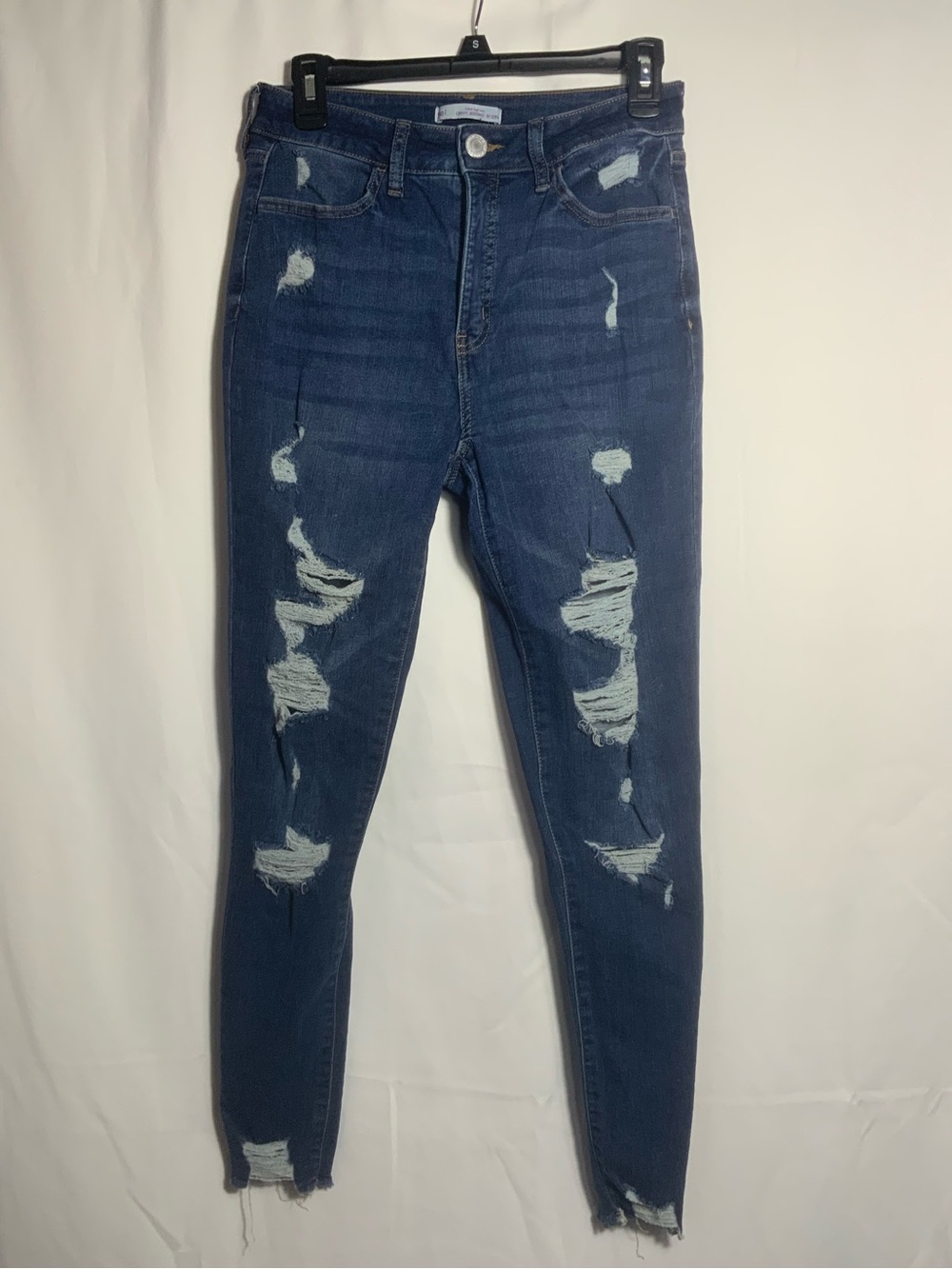 SO Women's Dark Blue Distressed High-Rise Skinny Jeans